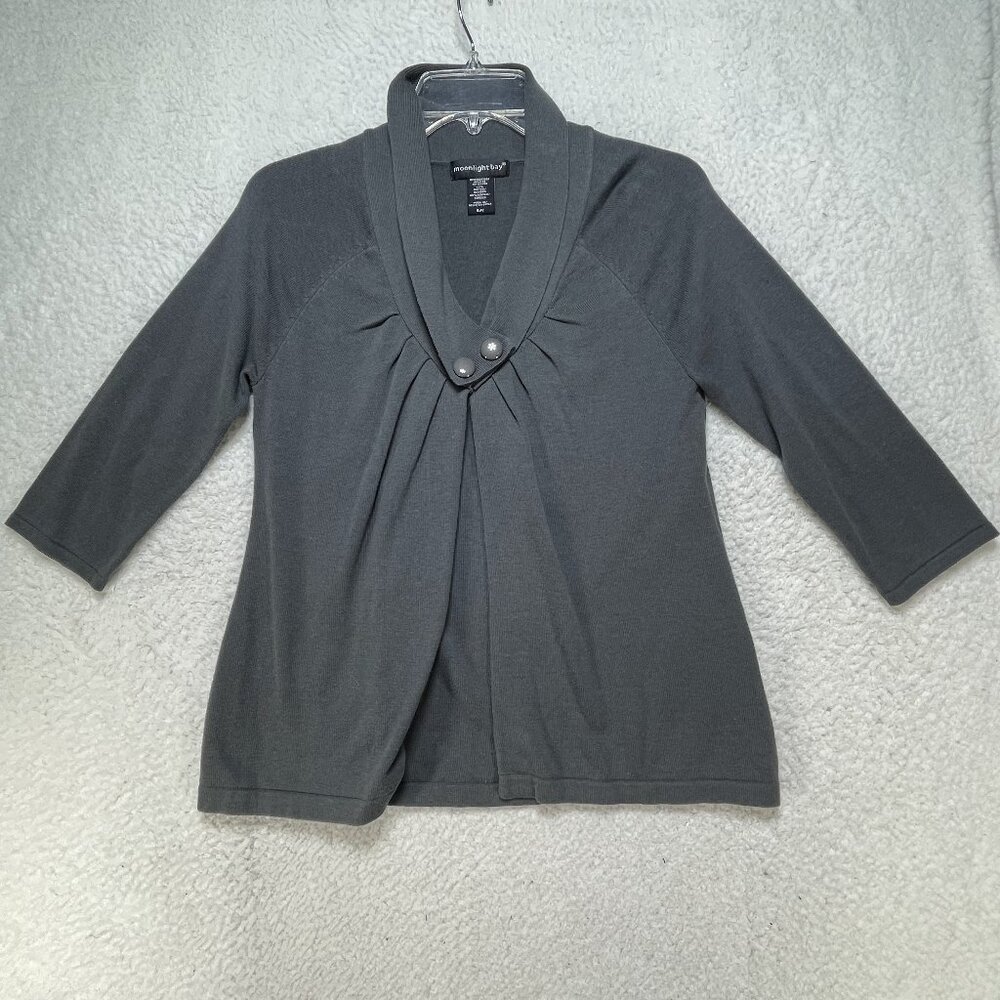 Moonlight Bay Womens Size Small Green Plunge Neckline 3/4 Sleeve Blouse